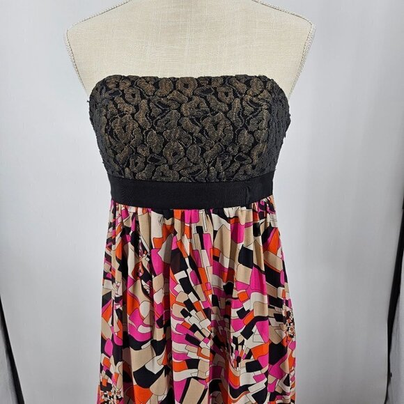 Trina Turk Silk Geometric Floral Jacquard Strapless Maxi Dress Women's 8 Preppy - Picture 3 of 13